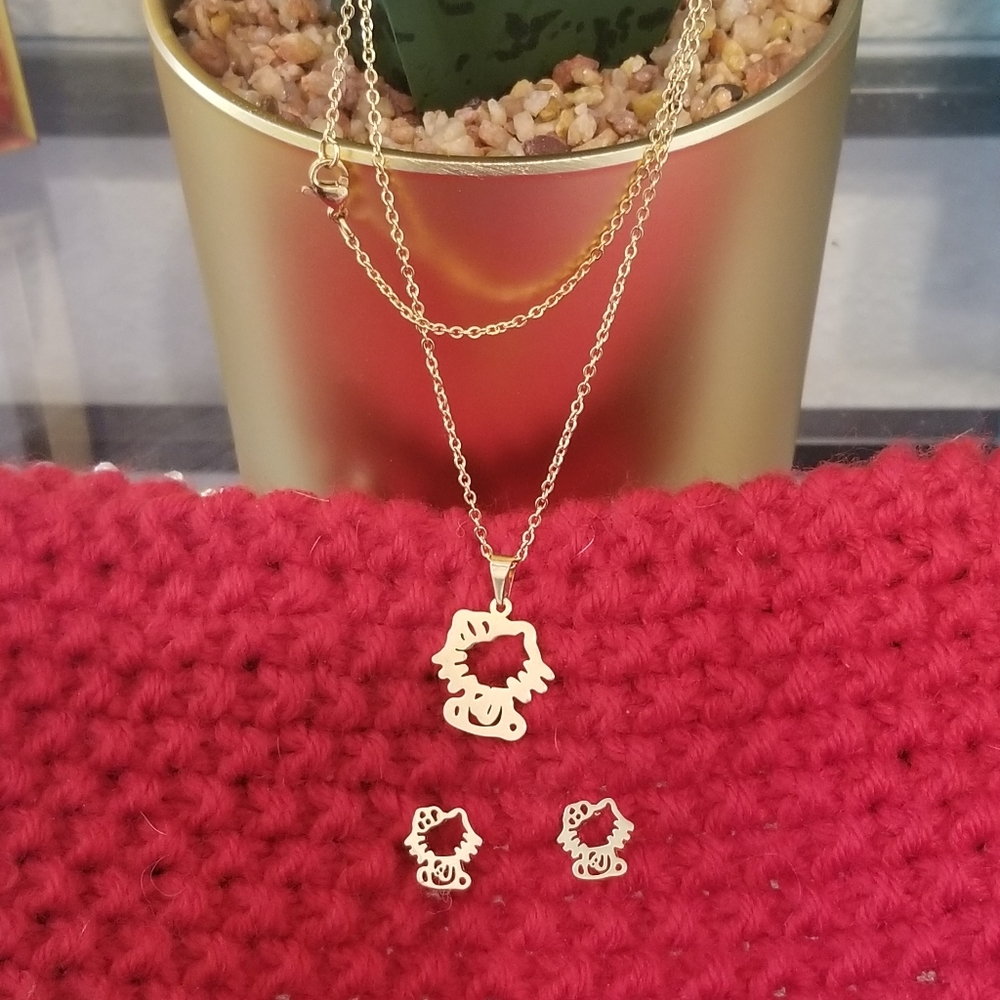 COPY - Hello Kitty Gold Stainless Steel Neckalace and Earrings Set New